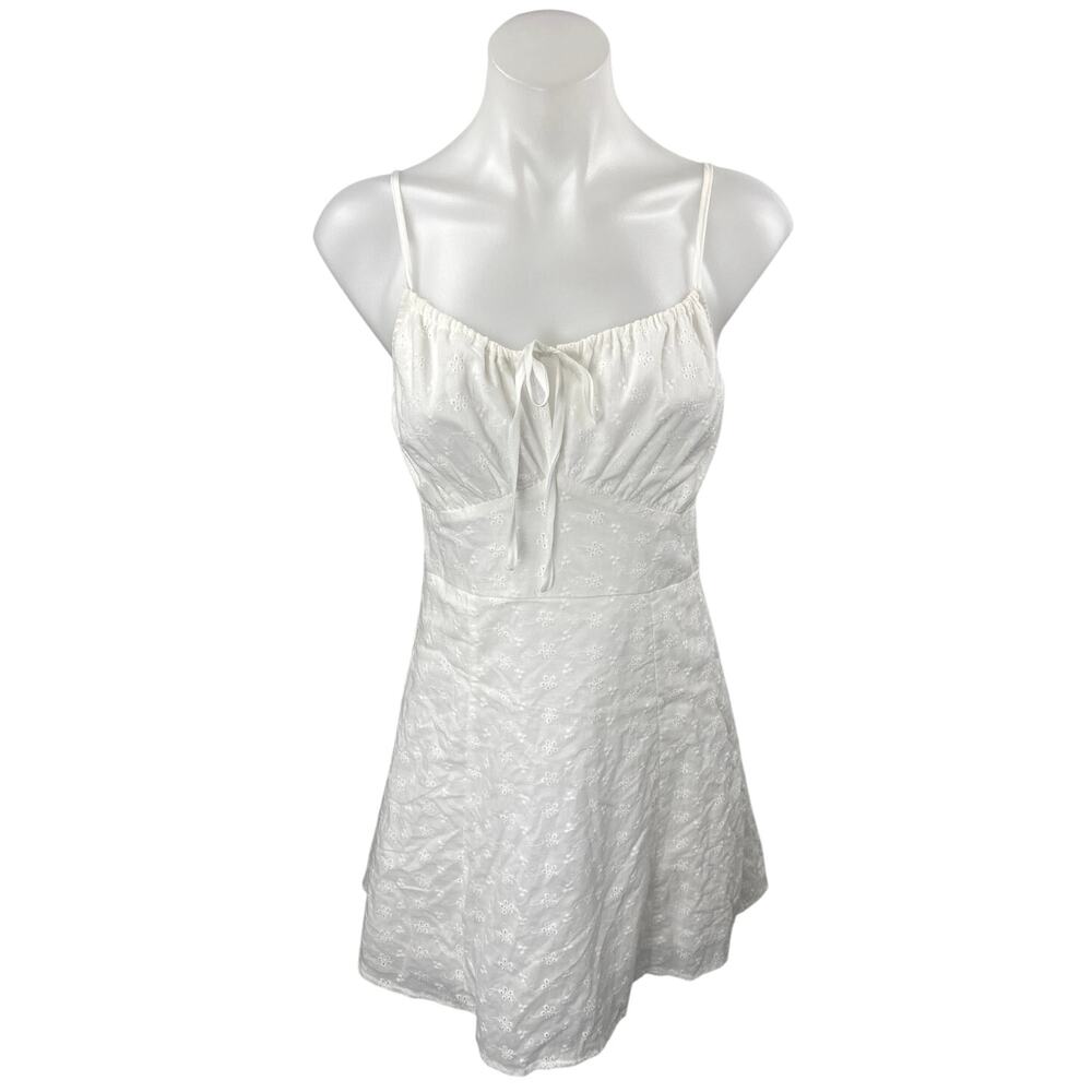 NEW Edit by Nine White Floral Sleeveless Cami Eyelet Mini A-Line Tank Dress S
